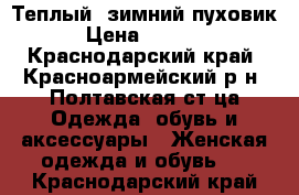 Теплый, зимний пуховик › Цена ­ 4 000 - Краснодарский край, Красноармейский р-н, Полтавская ст-ца Одежда, обувь и аксессуары » Женская одежда и обувь   . Краснодарский край